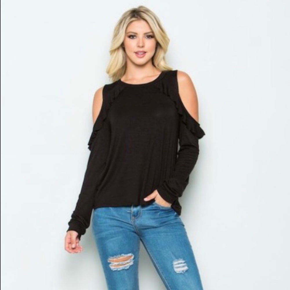 SOLD OUT!!! Long Sleeve Cutout w/ Ruffle Detail